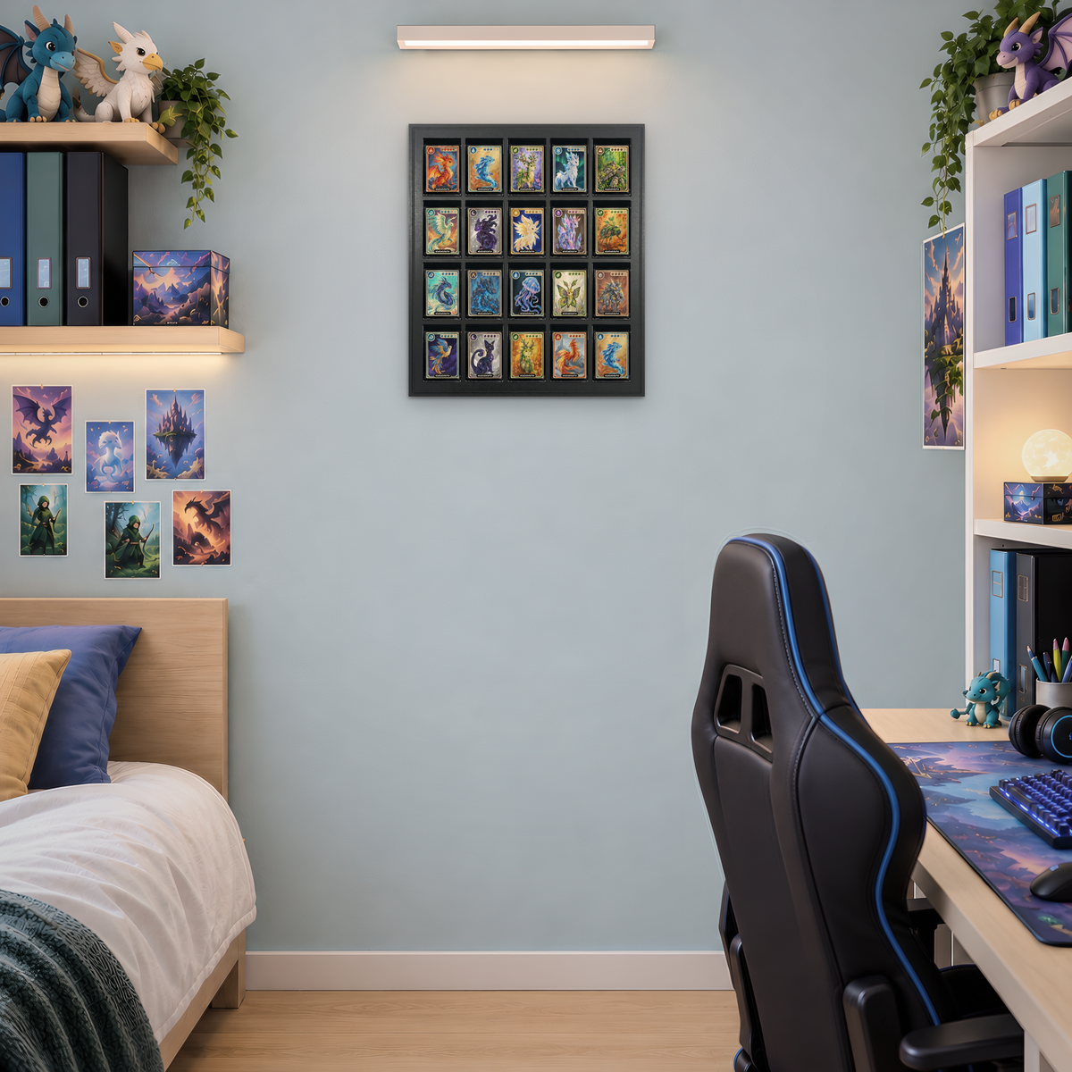 Mag Holder Frame 5 × 4 maßstabsgetreu an der Wand, KI-generiertes Raumbild