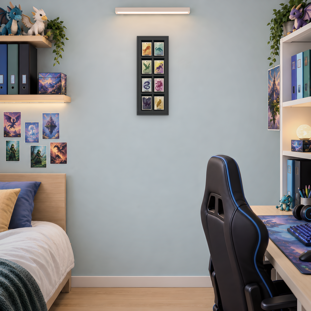 Mag Holder Frame 2 × 4 maßstabsgetreu an der Wand, KI-generiertes Raumbild