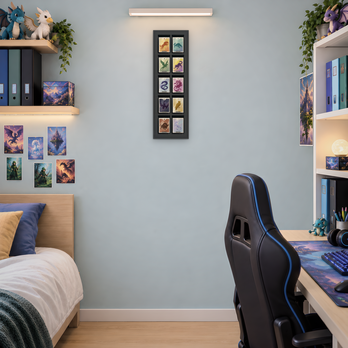 Mag Holder Frame 2 × 5 maßstabsgetreu an der Wand, KI-generiertes Raumbild
