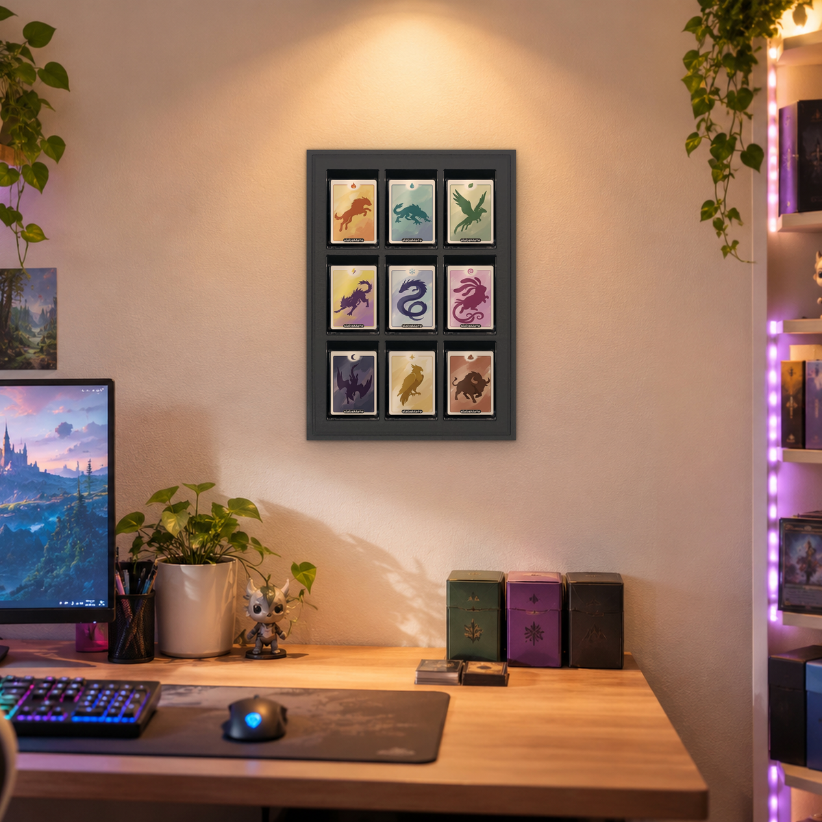 Mag Holder Frame 3 × 3 maßstabsgetreu an der Wand, KI-generiertes Raumbild