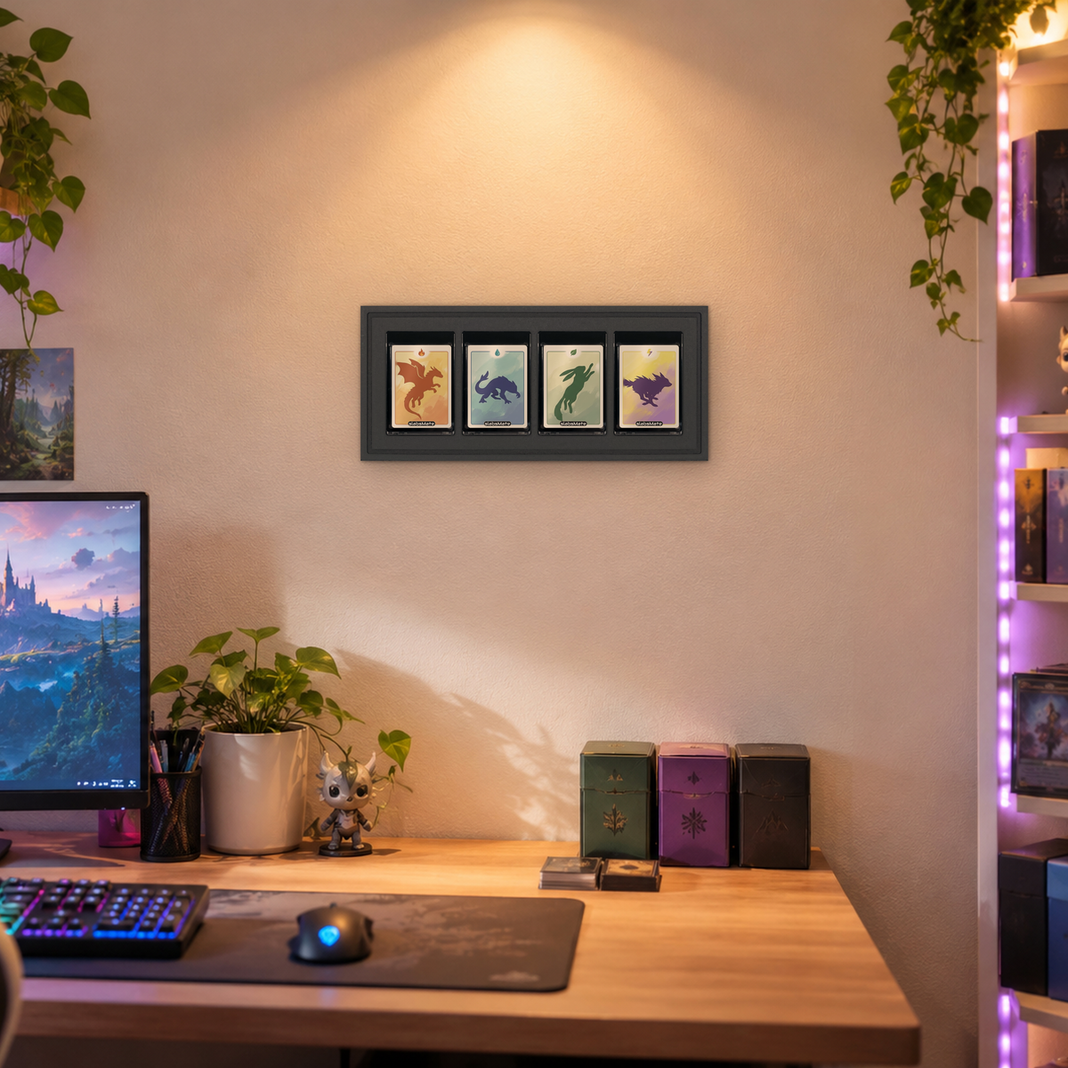 Mag Holder Frame 4 × 1 maßstabsgetreu an der Wand, KI-generiertes Raumbild