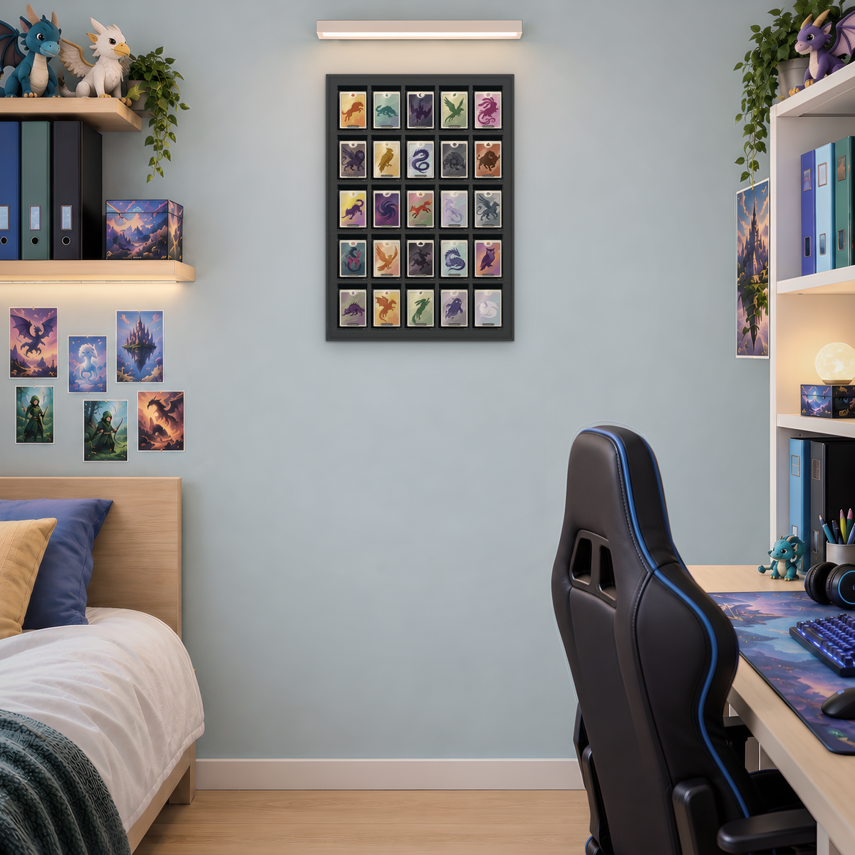 Mag Holder Frame 5 × 5 maßstabsgetreu an der Wand, KI-generiertes Raumbild