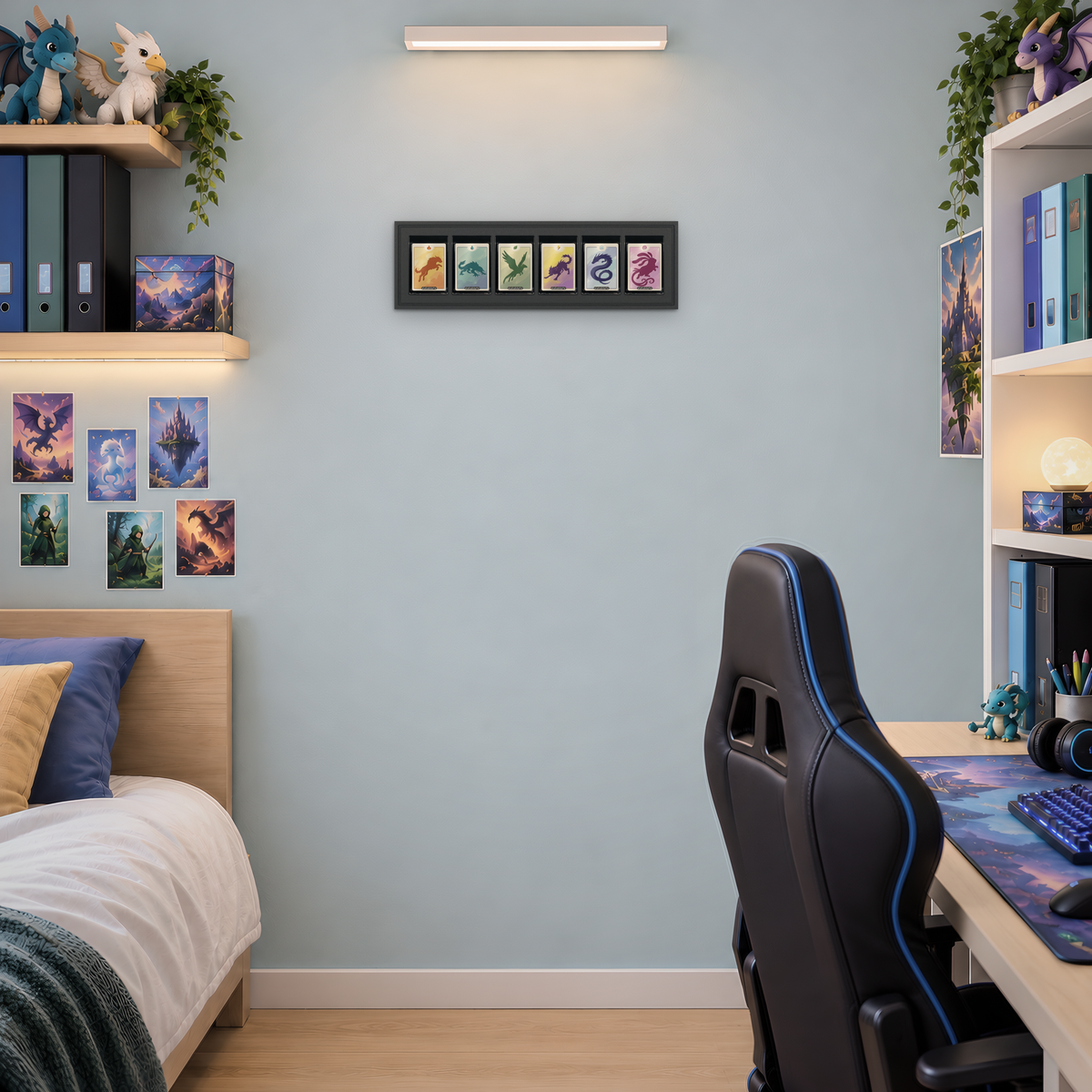 Mag Holder Frame 6 × 1 maßstabsgetreu an der Wand, KI-generiertes Raumbild