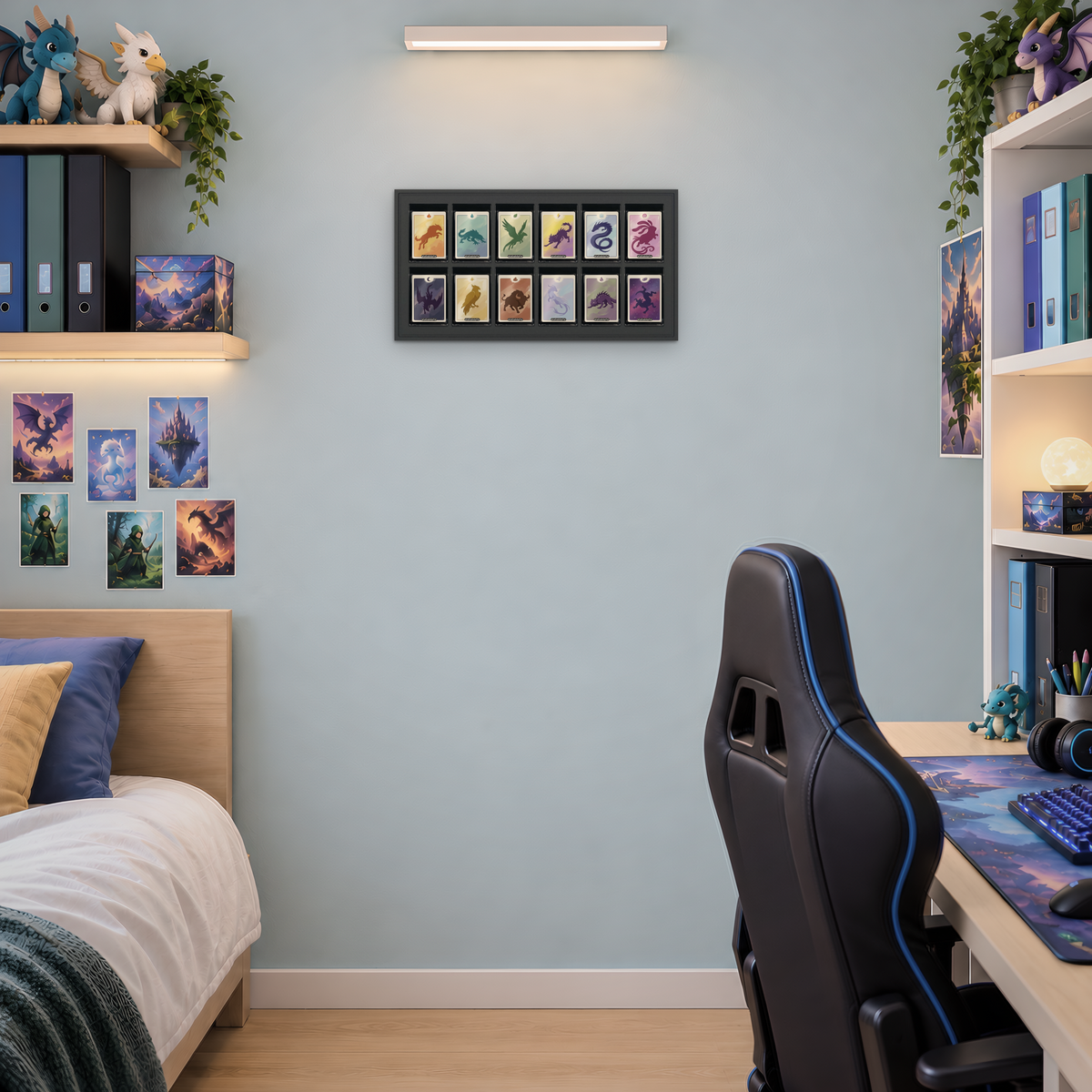 Mag Holder Frame 6 × 2 maßstabsgetreu an der Wand, KI-generiertes Raumbild