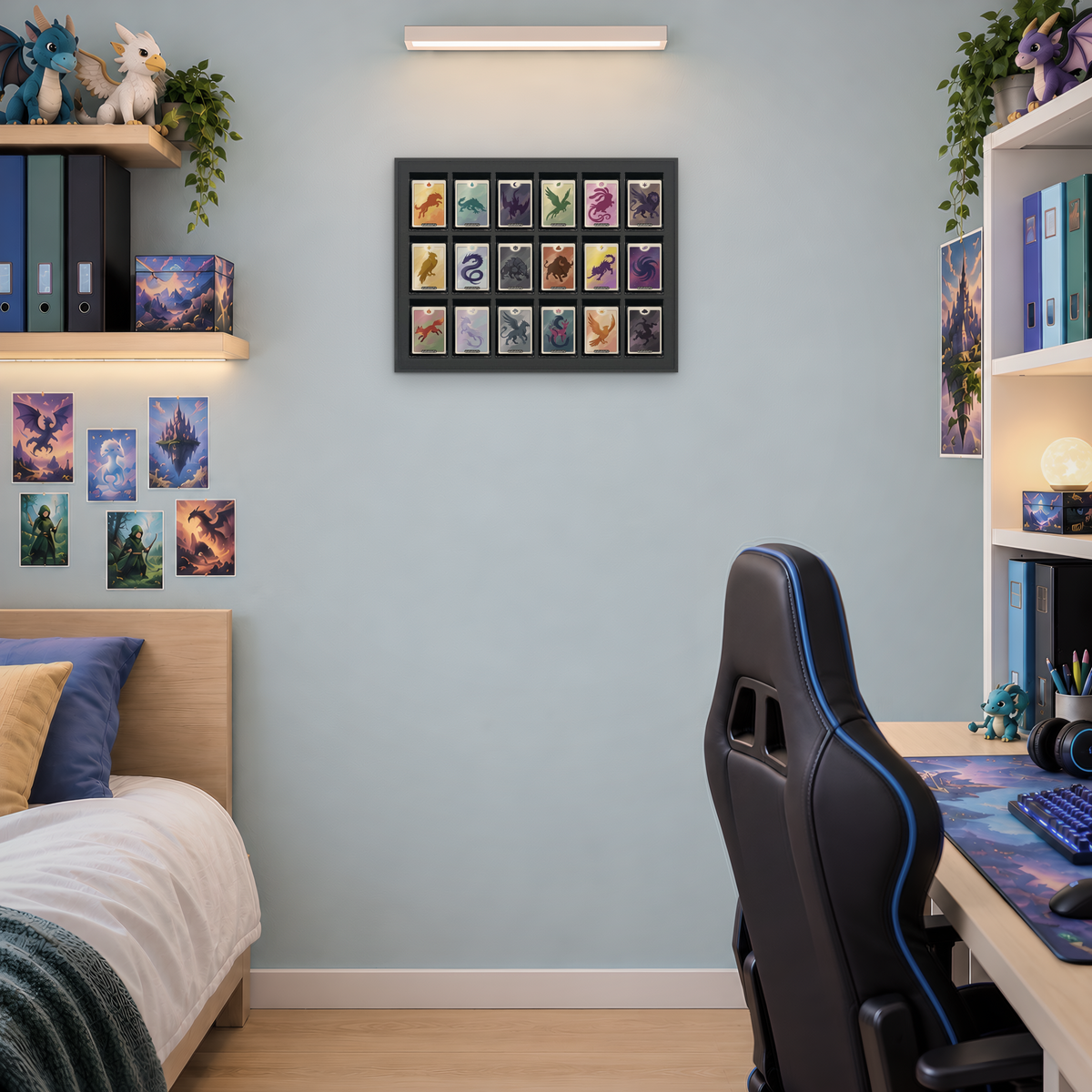 Mag Holder Frame 6 × 3 maßstabsgetreu an der Wand, KI-generiertes Raumbild