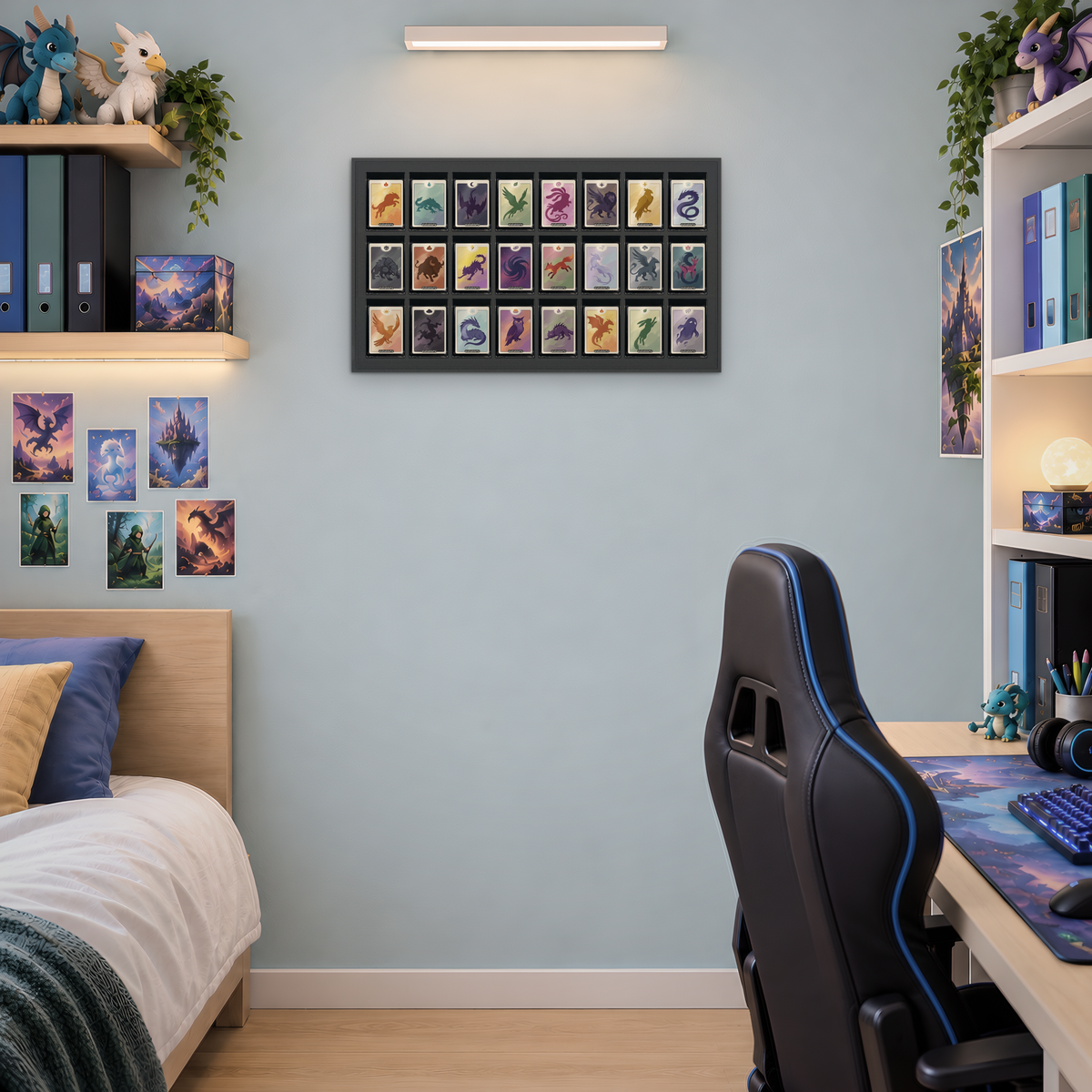 Mag Holder Frame 8 × 3 maßstabsgetreu an der Wand, KI-generiertes Raumbild