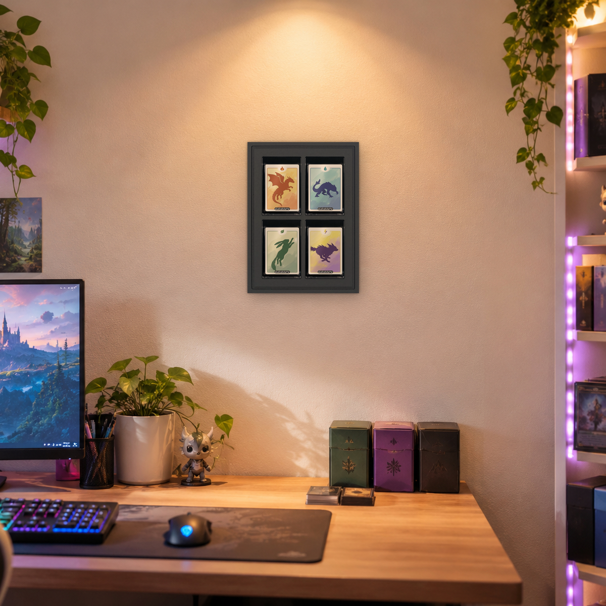 Mag Holder Frame 2 × 2 maßstabsgetreu an der Wand, KI-generiertes Raumbild