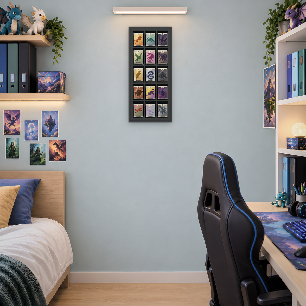 Mag Holder Frame 3 × 5 maßstabsgetreu an der Wand, KI-generiertes Raumbild