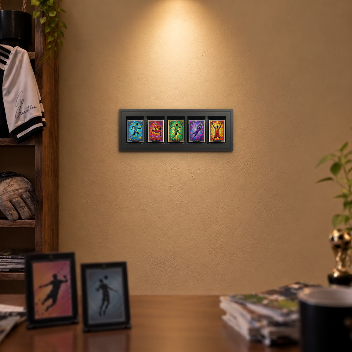 Mag Holder Frame 5 × 1 an der Wand, KI-generiertes Raumbild