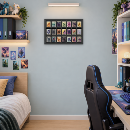 Mag Holder Frame 7 × 3 maßstabsgetreu an der Wand, KI-generiertes Raumbild