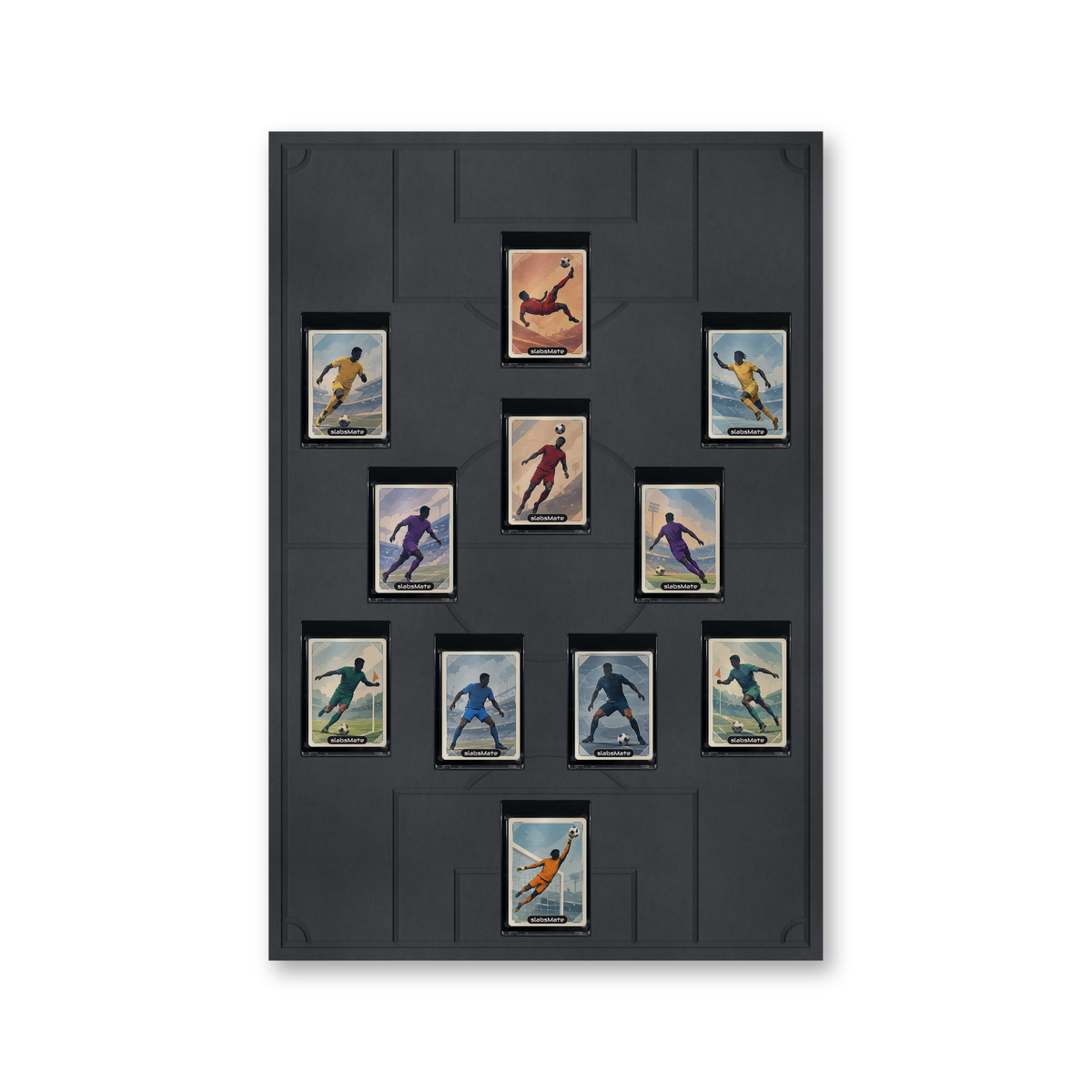 Football formation frame with 11 cards in a team line-up